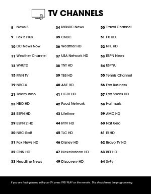 Black and White Hotel TV Channel Listing Guide