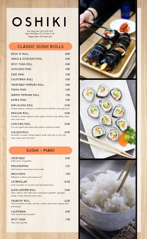 Sushi Rolls Japanese Menu