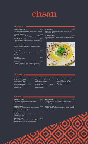 Blue Middle Eastern Menu