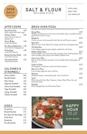 Handcrafted Pizza Tabloid Menu