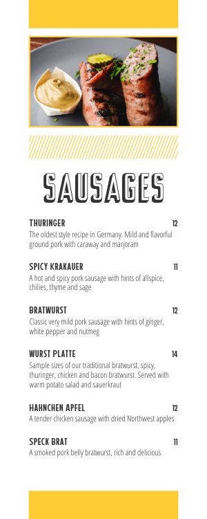 German Sausage Half Page Menu