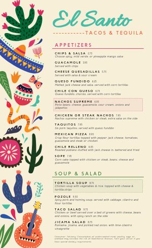 Exciting Colorful Mexican Menu