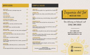 Sunny Mexican Takeout Menu