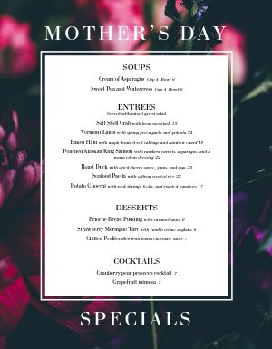 Floral Mothers Day Menu