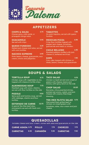 Color Block Mexican Menu