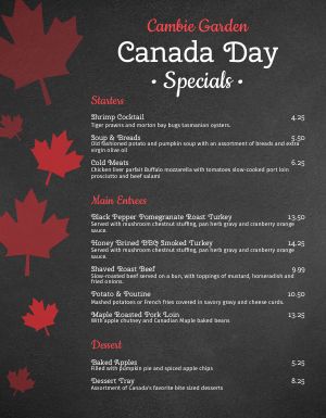 Canada Day Restaurant Menu
