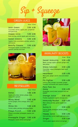 Green Juice Bar Menu