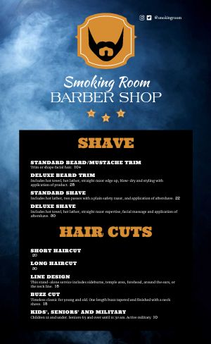 Smoky Barbershop Menu
