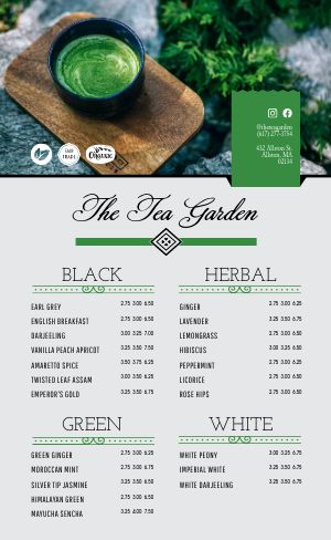 Tea Garden Menu