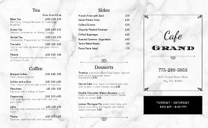 Marbled Cafe Takeout Menu