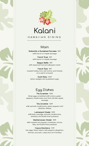 Hawaiian Breakfast Menu