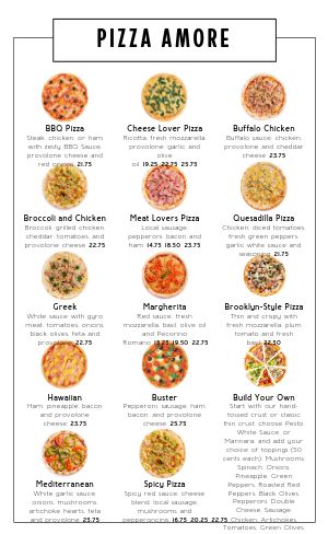 Pie Chart Pizza Tabloid Menu
