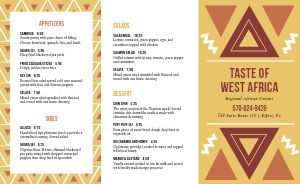 Example African Takeout Menu