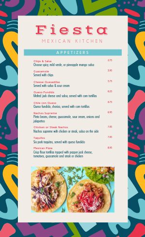 Colorful Abstract Mexican Menu