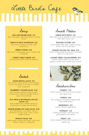 Hole in the Wall Cafe Tabloid Menu Template