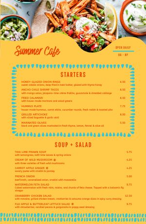 Yellow Summer Cafe Tabloid Menu