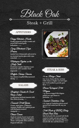 Chalkboard Steakhouse Menu