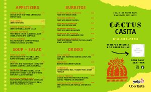 Green Cactus Mexican Takeout Menu