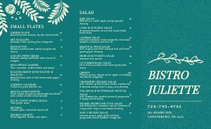 Teal Fine Dining Takeout Menu