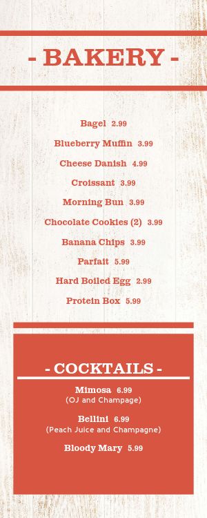 Country Style Breakfast Half Page Menu