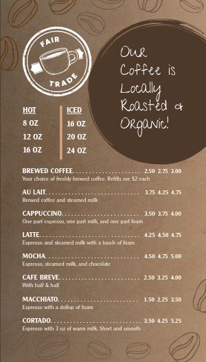 Fair Trade Coffeehouse Tall Digital Menu Board
