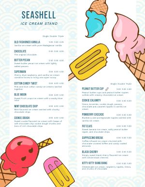 Summer Ice Cream Menu
