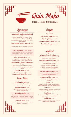 Red Noodles Chinese Menu