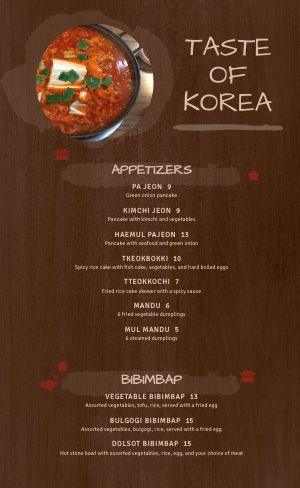 Korean Dine In Menu