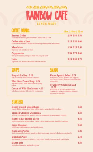 Lunch Cafe Menu Example