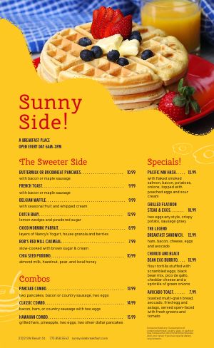 Sunny Waffle Breakfast Menu