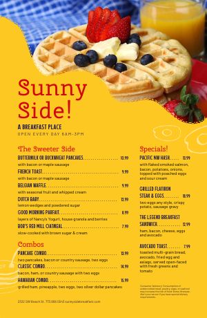 Sunny Waffle Breakfast Tabloid Menu