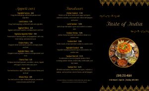 Gold and Black Indian Takeout Menu