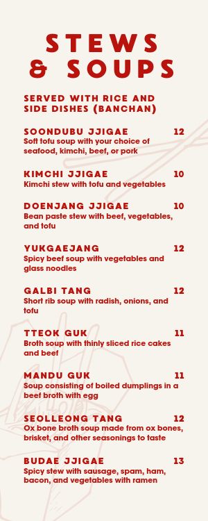 Korean Soups Half Page Menu