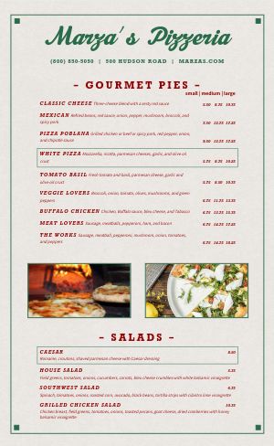 Specialty Italian Menu