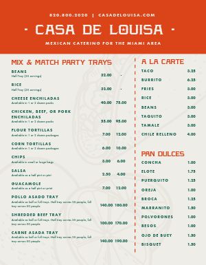 Mexican Food Catering Menu