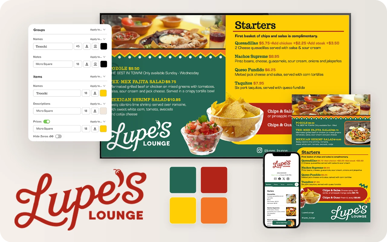 Lupe's Lounge branded set of menus