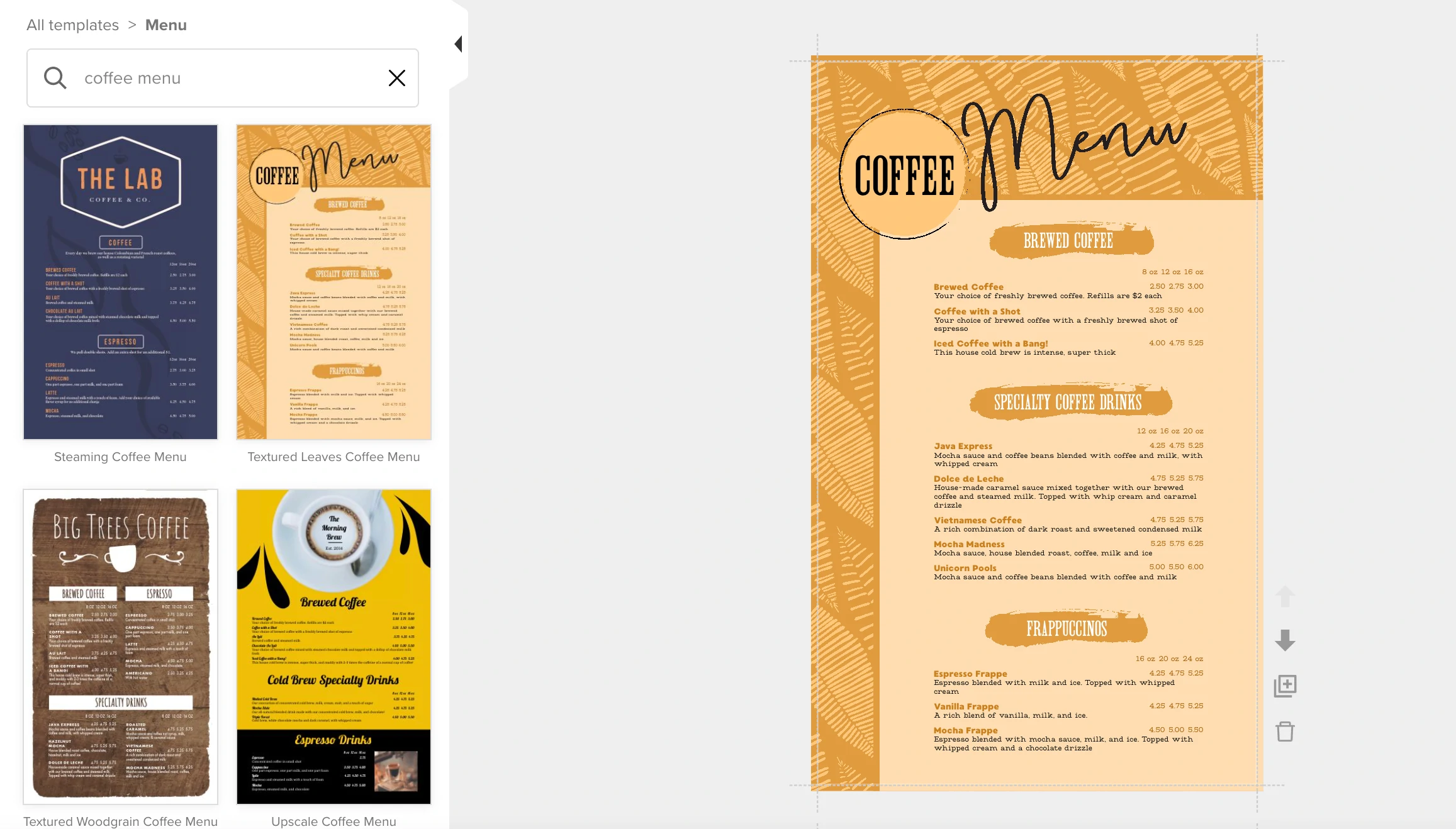 coffee shop menu card design