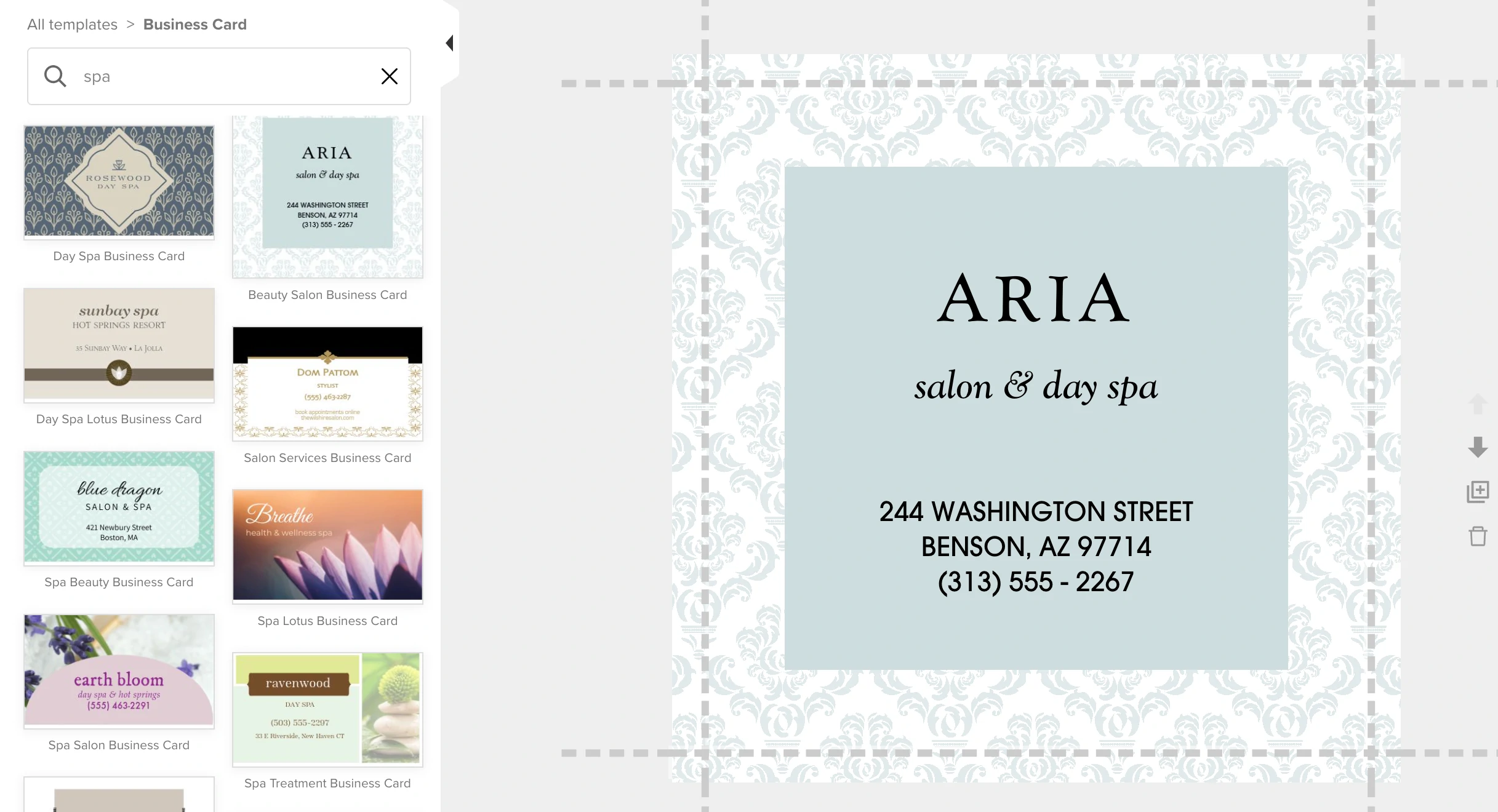 Create Spa Business Cards