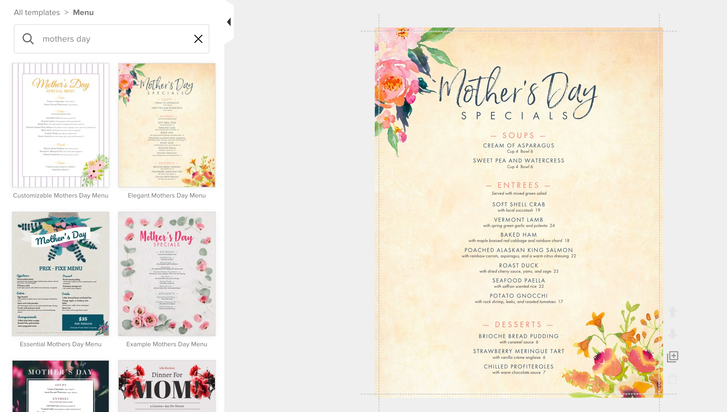 Create Mother's Day Menus