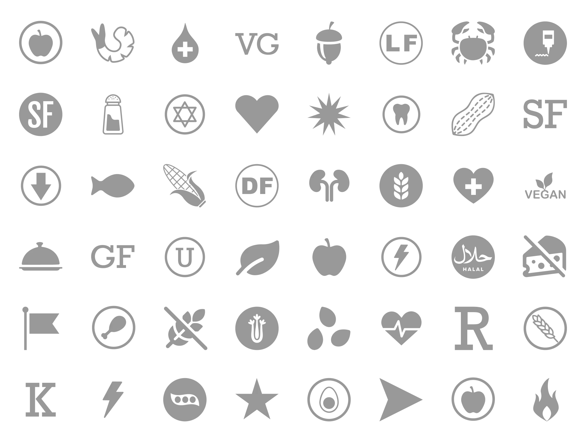 Grid of dietary and allergen icons