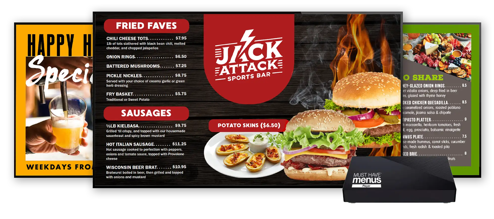 Collage of digital menu board and device
