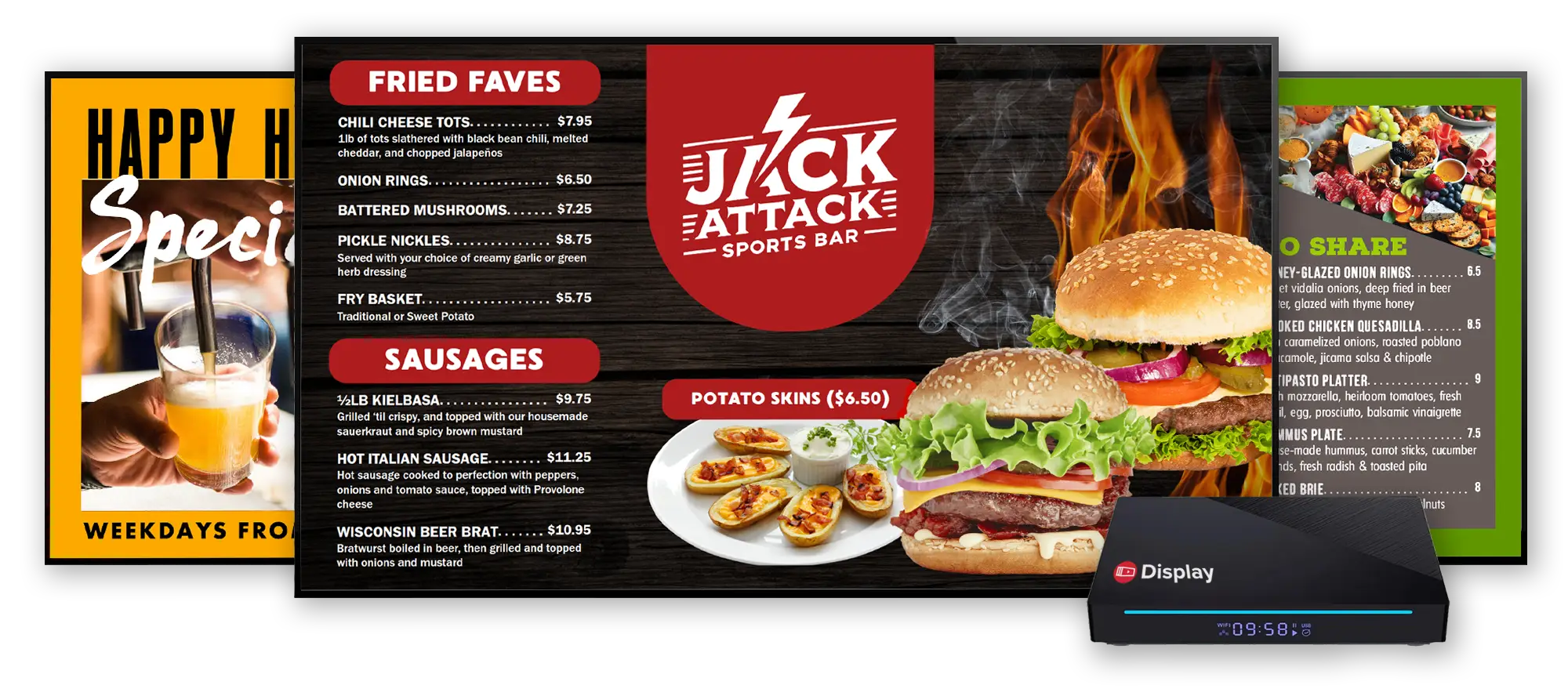 Collage of digital menu board and device