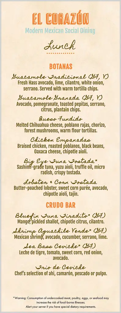el corazon lunch menu