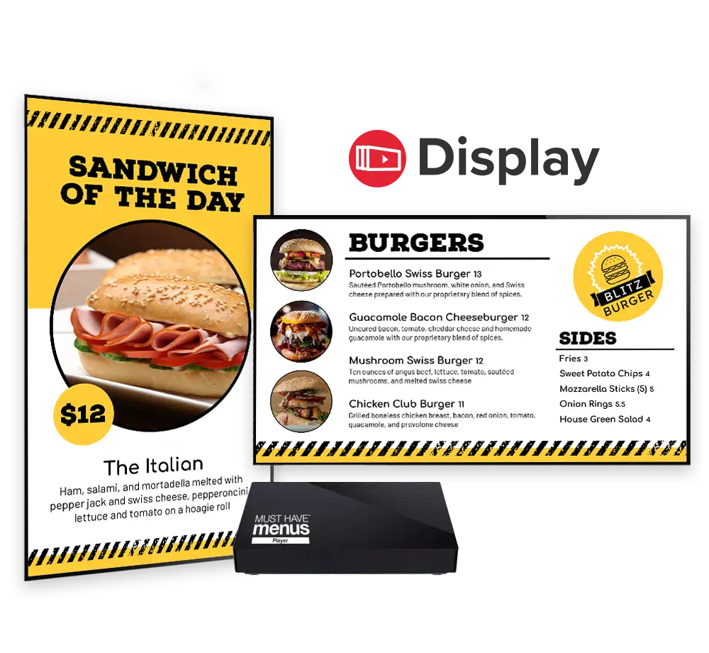 Digital signage display showing menu boards