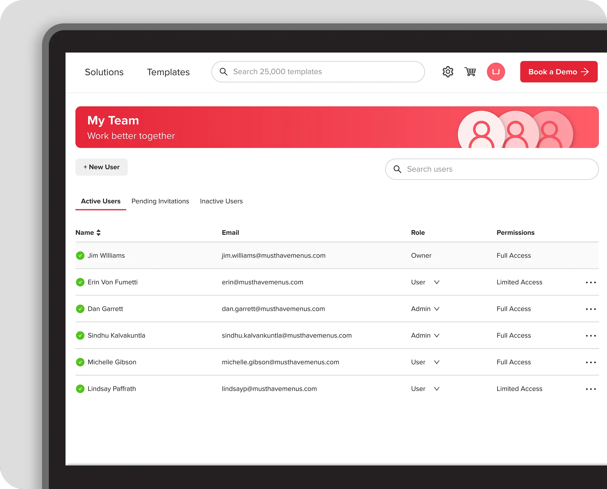 Screenshot of team permissions page
